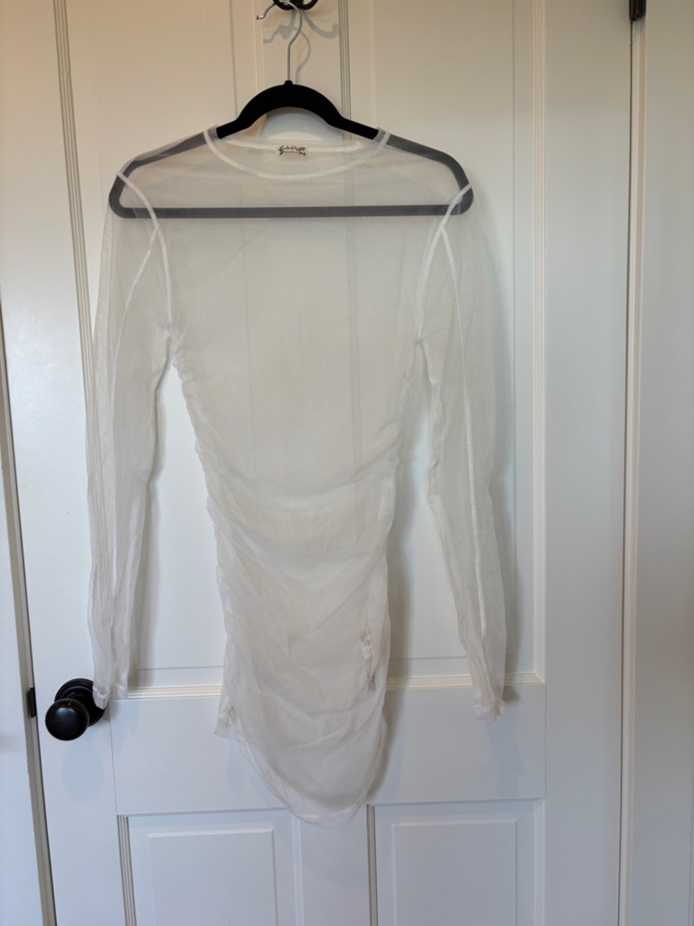 Free People White Sheer Ruched Mesh Dress